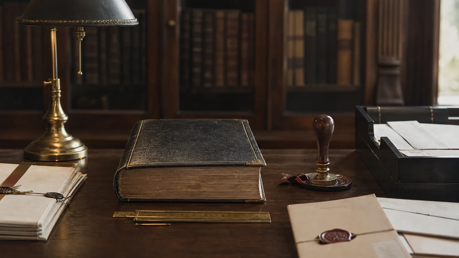 Registro antico e documenti ordinati sul tavolo
